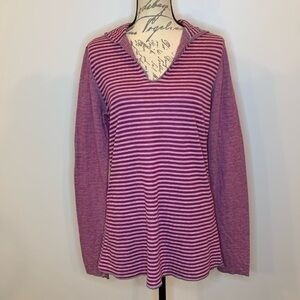 Ojai California hooded striped stretch knit pullover top L